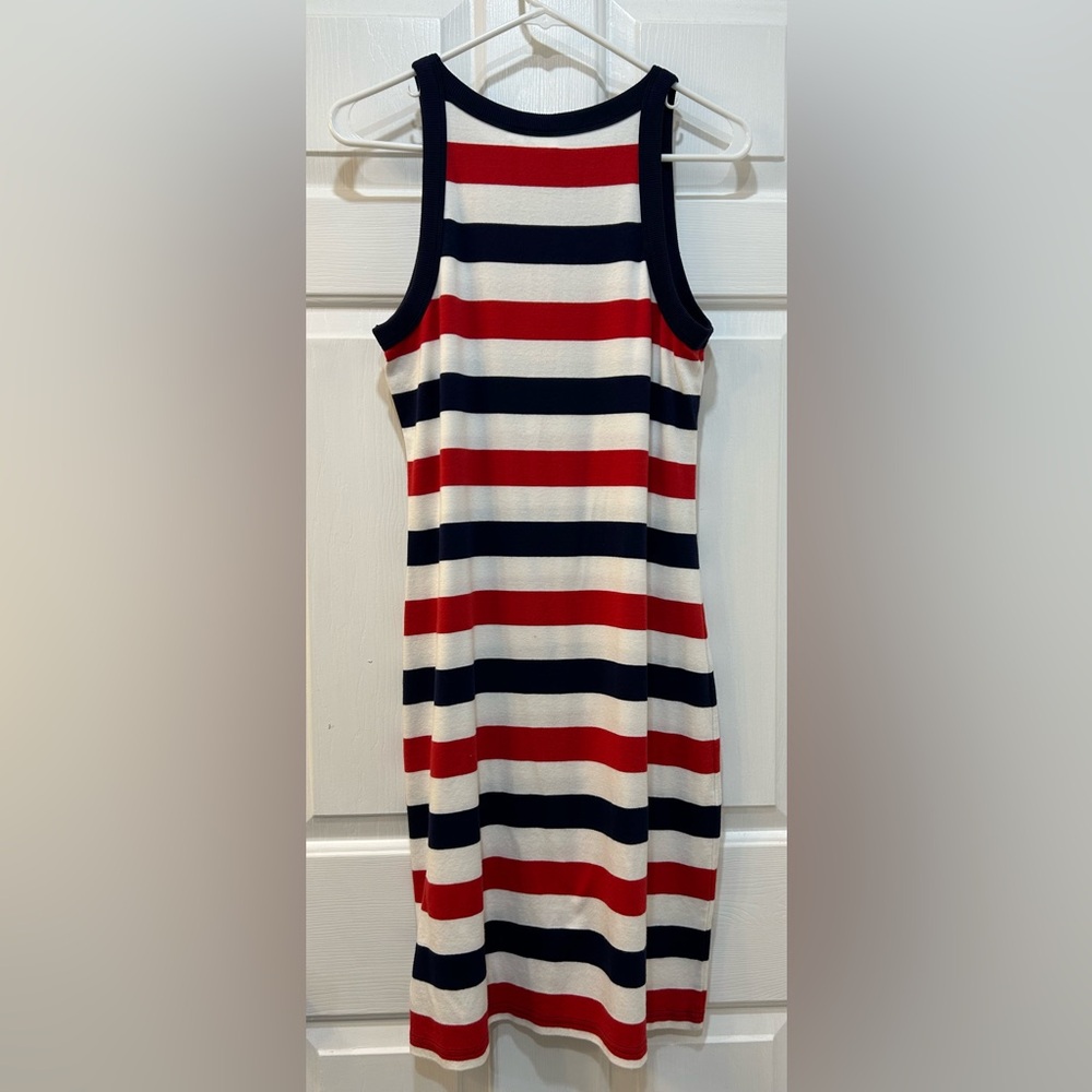 Women's Cotton Blend Dress Patriotic Red White Navy Sleeveless Popover Sz M - Picture 2 of 7